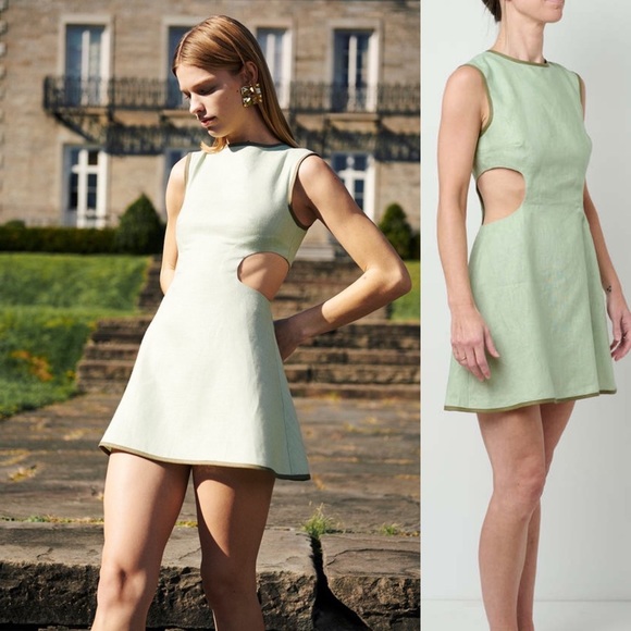 Matthew Bruch Dresses & Skirts - Matthew Bruch Cutout Crew Neck Mini Dress in Sage/Army